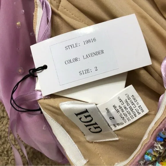 Gigi Strapless Embellished Lavender Strapless High-Low Gown- Size 2 - NWT - Picture 10 of 11